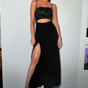 Lulus all nighter black sequin cutout maxi dress